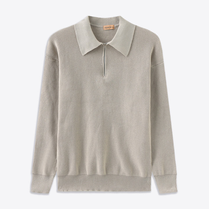 Herrenpullover mit kurzem Reißverschluss und Rippbündchen