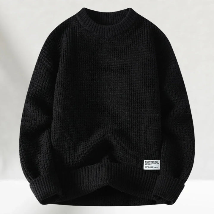 Herrenpullover mit Rundhalsausschnitt Waffelstrick und Rippbündchen
