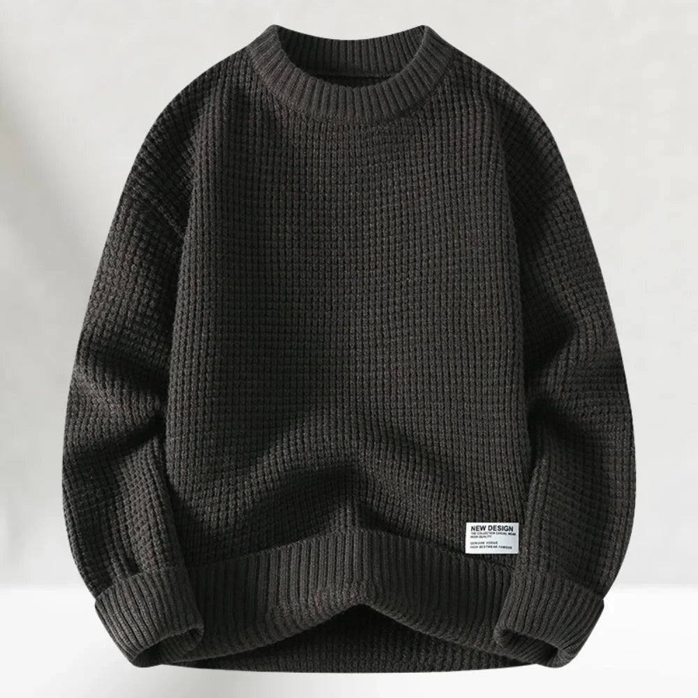 Herrenpullover mit Rundhalsausschnitt Waffelstrick und Rippbündchen