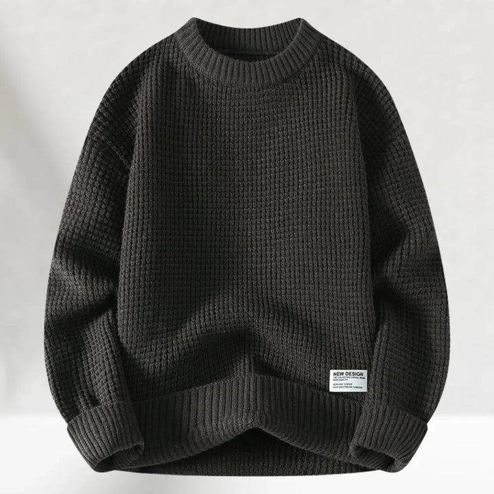 Herrenpullover mit Rundhalsausschnitt Waffelstrick und Rippbündchen