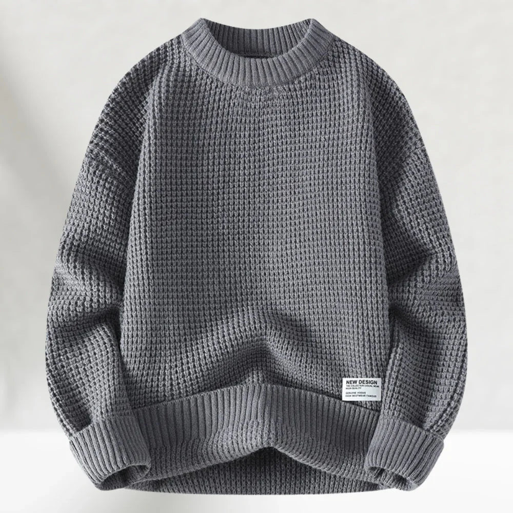 Herrenpullover mit Rundhalsausschnitt Waffelstrick und Rippbündchen