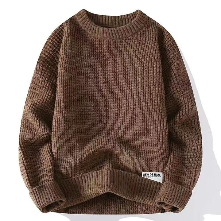 Herrenpullover mit Rundhalsausschnitt Waffelstrick und Rippbündchen