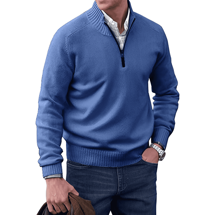 Herrenpullover mit Stehkragen und kurzem Reißverschluss