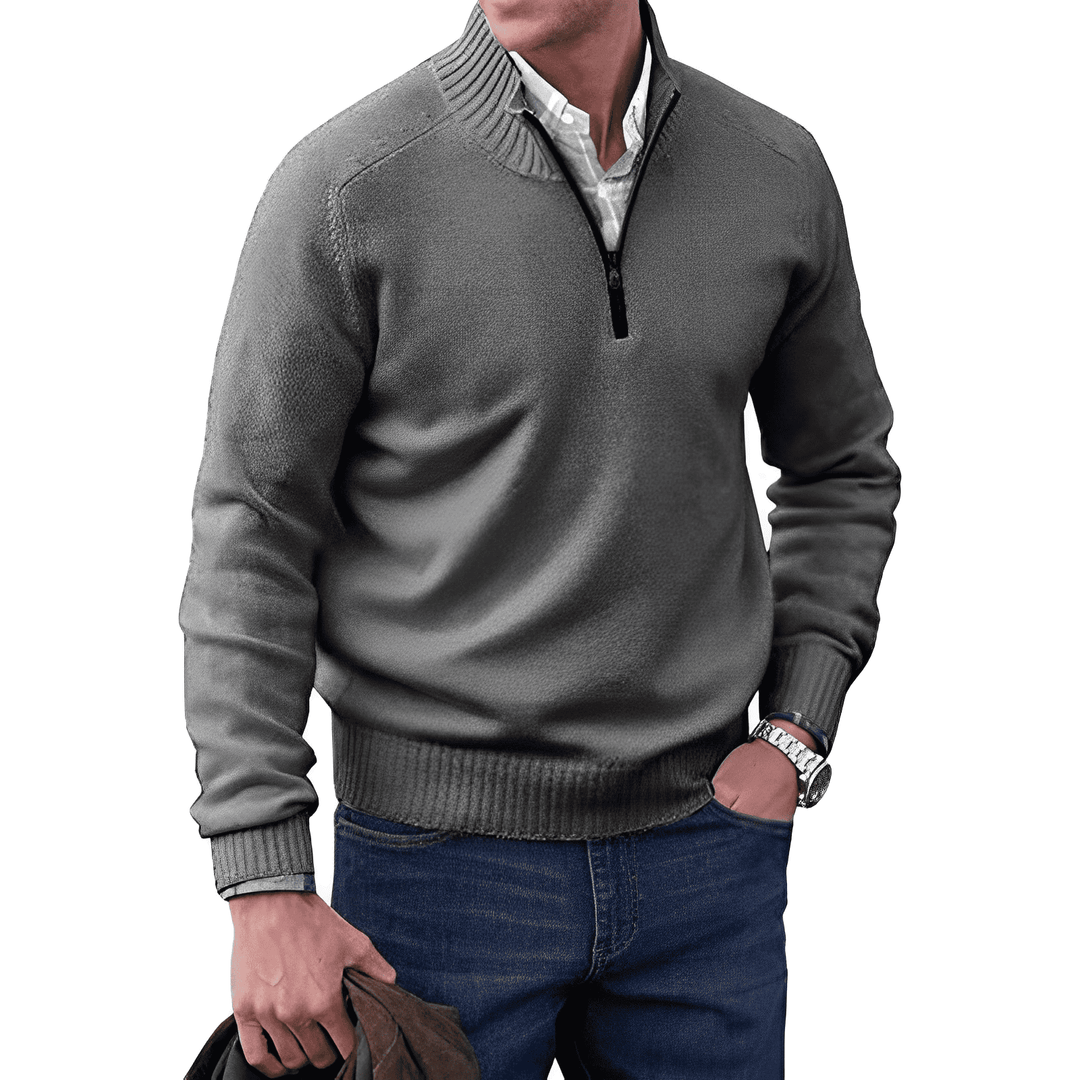 Herrenpullover mit Stehkragen und kurzem Reißverschluss