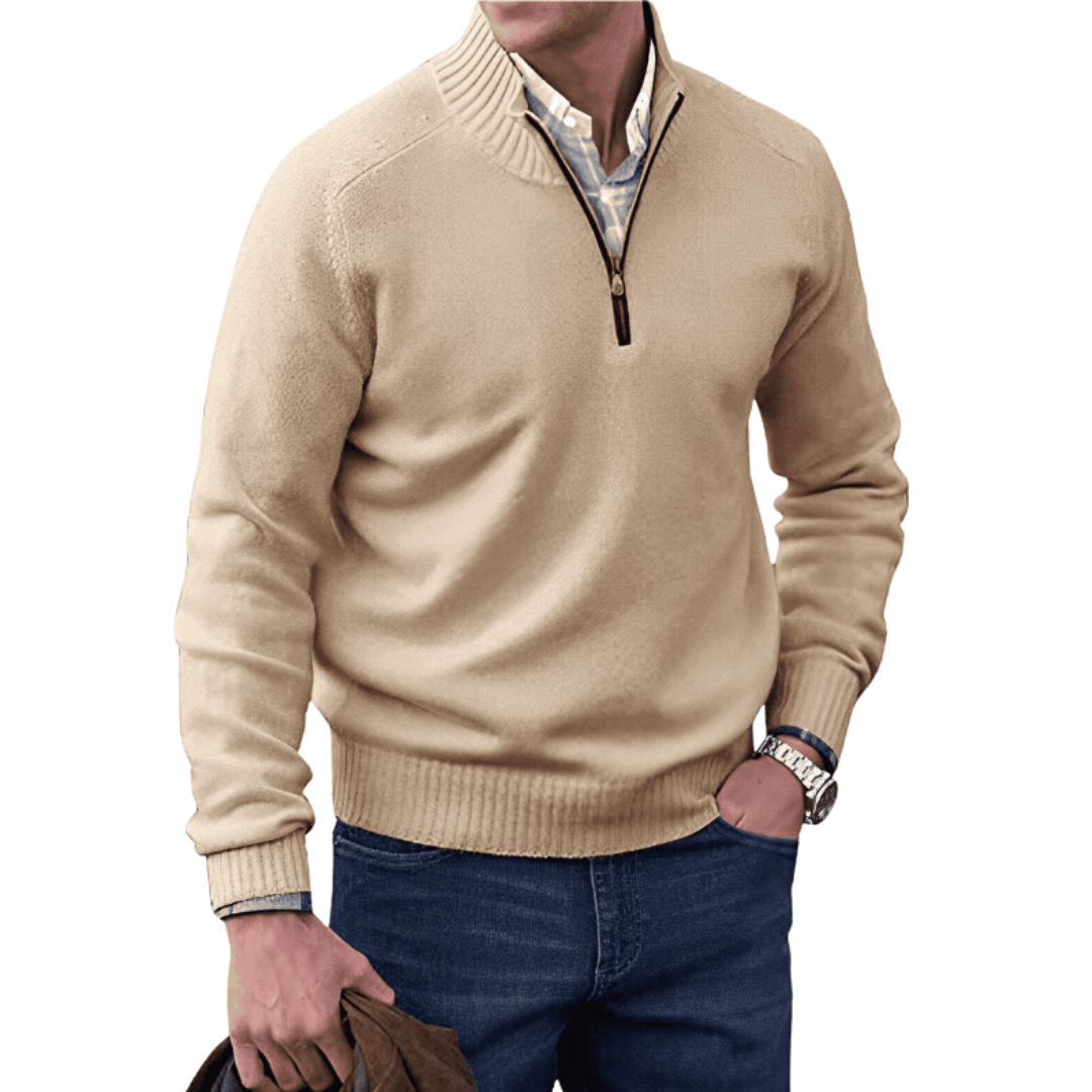 Herrenpullover mit Stehkragen und kurzem Reißverschluss
