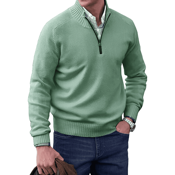 Herrenpullover mit Stehkragen und kurzem Reißverschluss