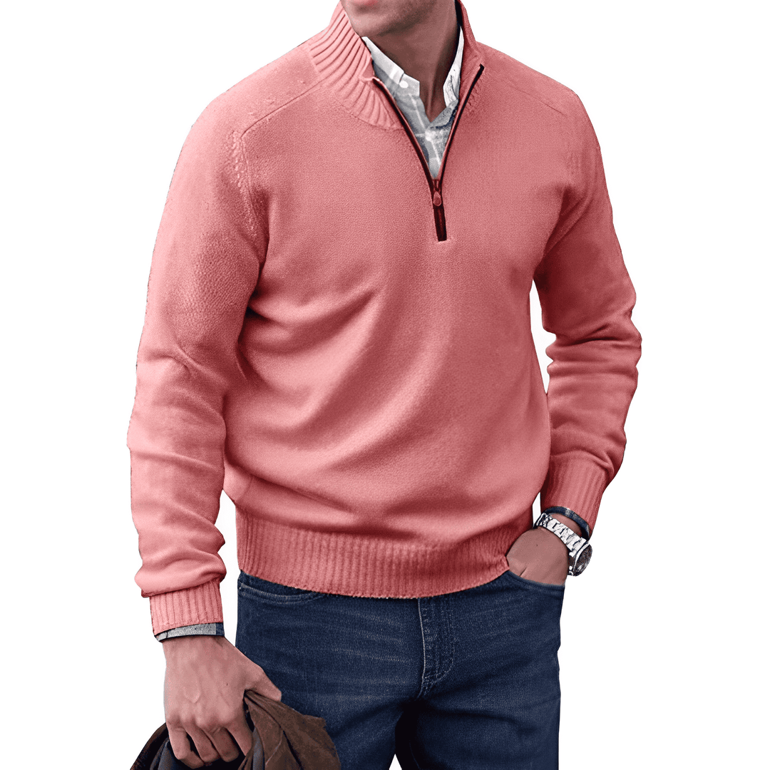 Herrenpullover mit Stehkragen und kurzem Reißverschluss