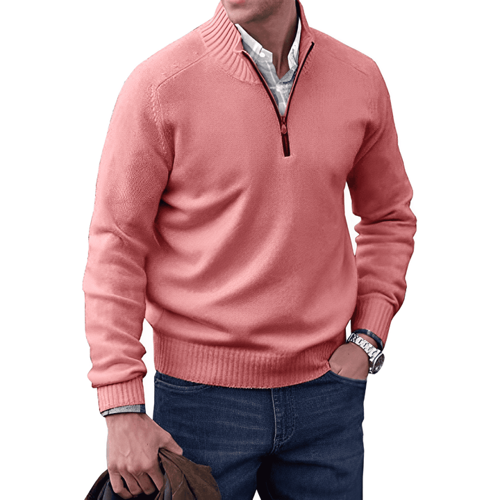 Herrenpullover mit Stehkragen und kurzem Reißverschluss