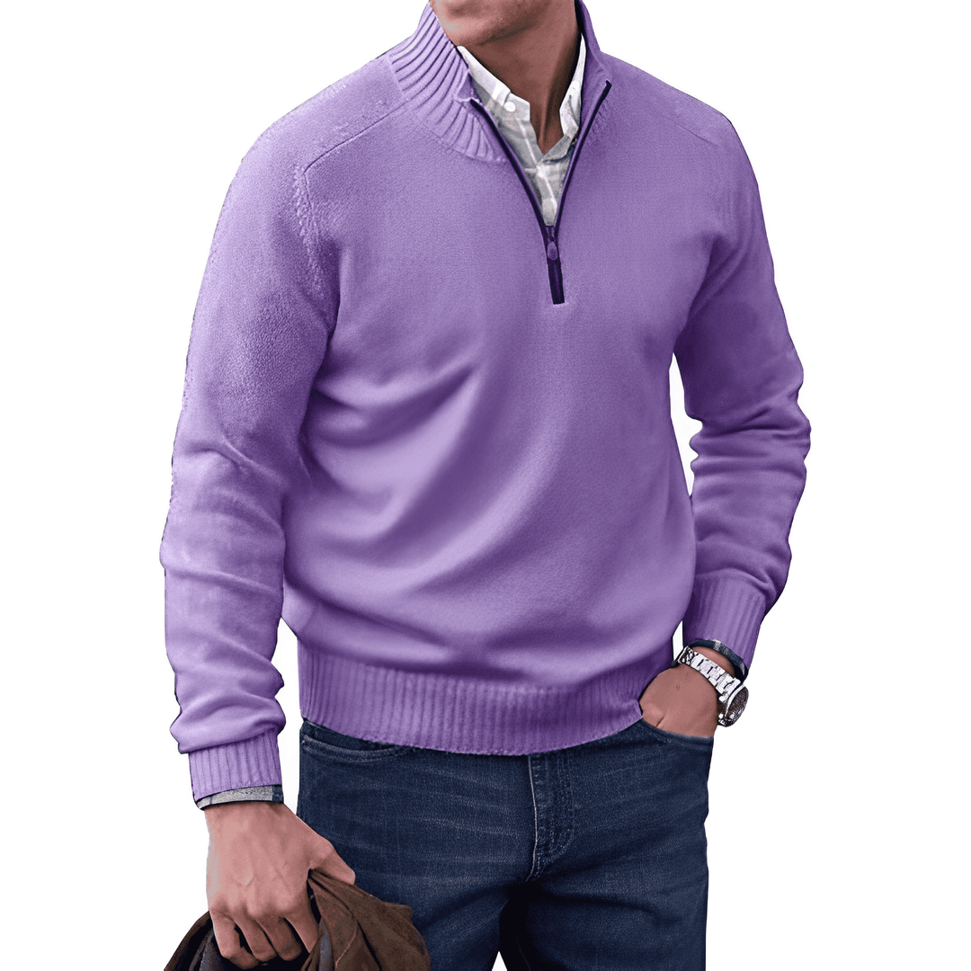 Herrenpullover mit Stehkragen und kurzem Reißverschluss