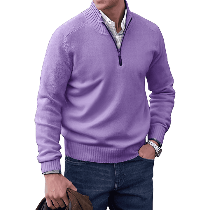 Herrenpullover mit Stehkragen und kurzem Reißverschluss