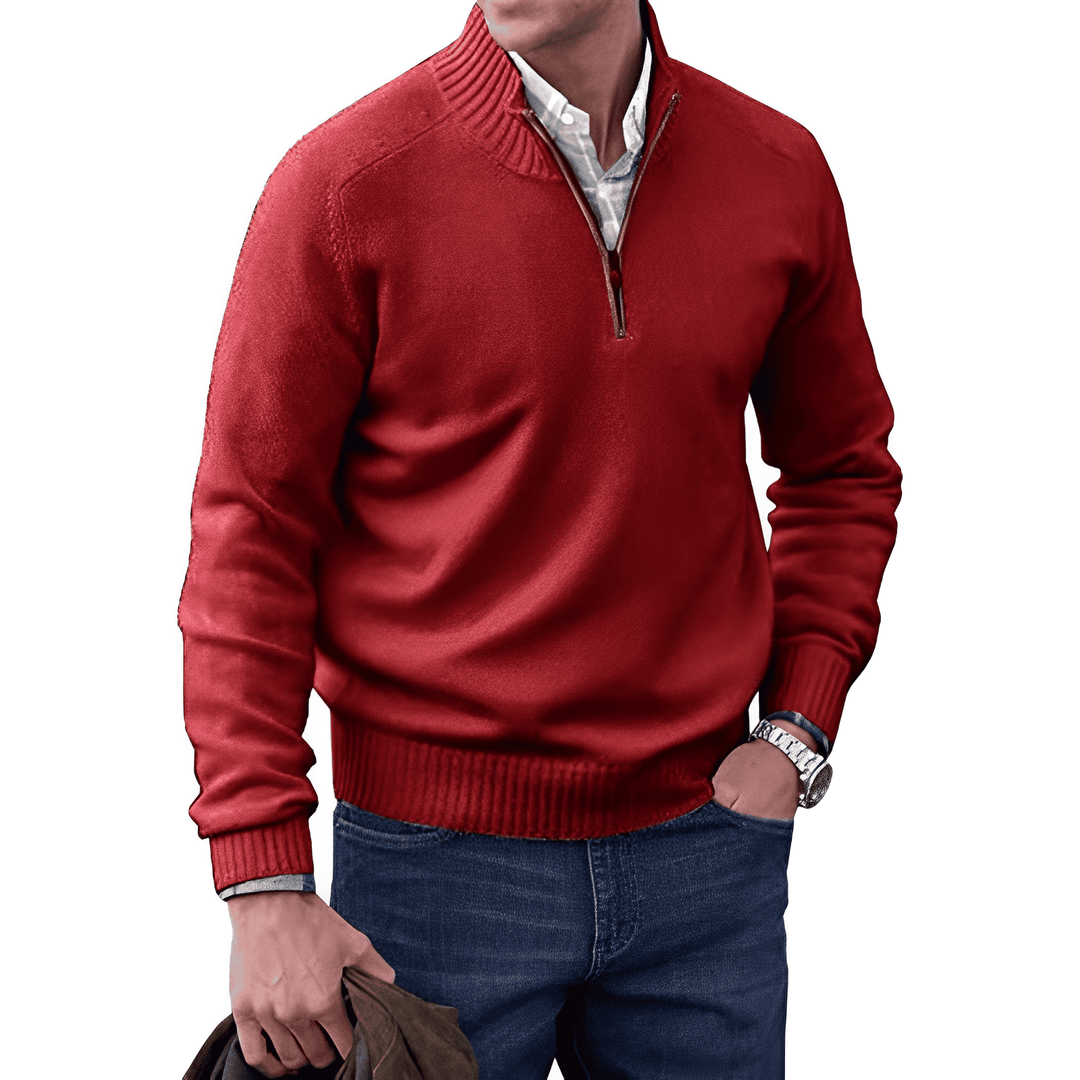Herrenpullover mit Stehkragen und kurzem Reißverschluss