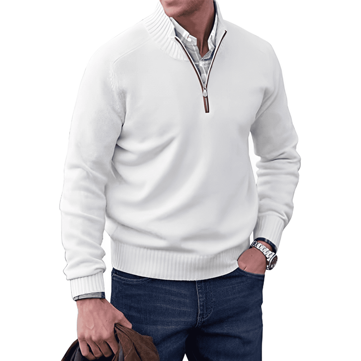 Herrenpullover mit Stehkragen und kurzem Reißverschluss