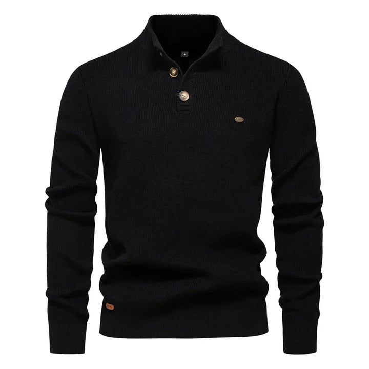 Herrenpullover mit Stehkragen und kurzer Knopfleiste