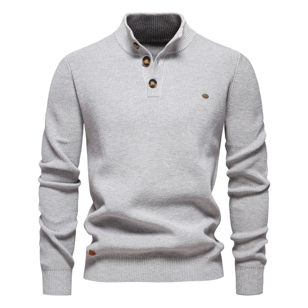 Herrenpullover mit Stehkragen und kurzer Knopfleiste