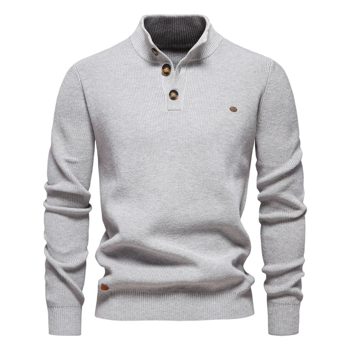 Herrenpullover mit Stehkragen und kurzer Knopfleiste