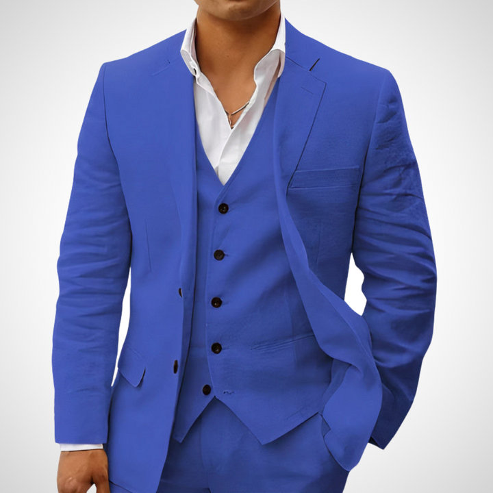 Blaues Herrenset mit modernem Schnitt – stilvolles Maßgeschneidertes Dreiteiliges Set für den Business-Look