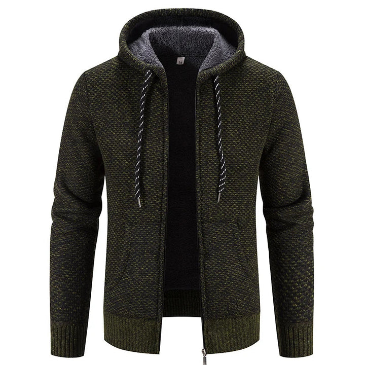 Herrenstrickjacke mit Kapuze Strickmuster und Frontreißverschluss