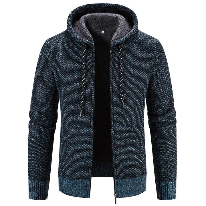 Herrenstrickjacke mit Kapuze Strickmuster und Frontreißverschluss