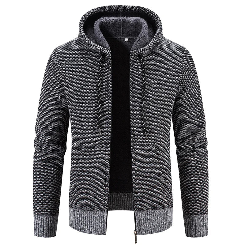 Herrenstrickjacke mit Kapuze Strickmuster und Frontreißverschluss