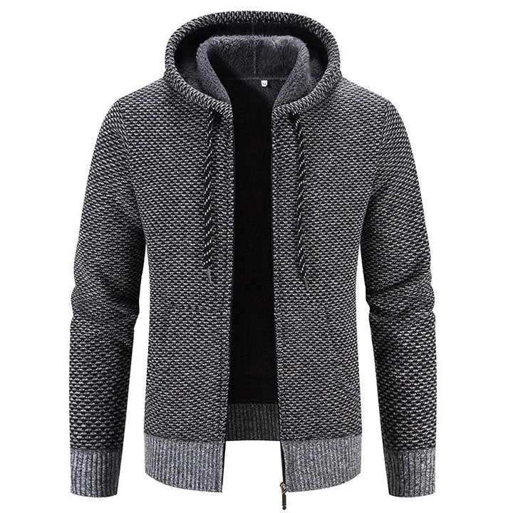 Herrenstrickjacke mit Kapuze Strickmuster und Frontreißverschluss