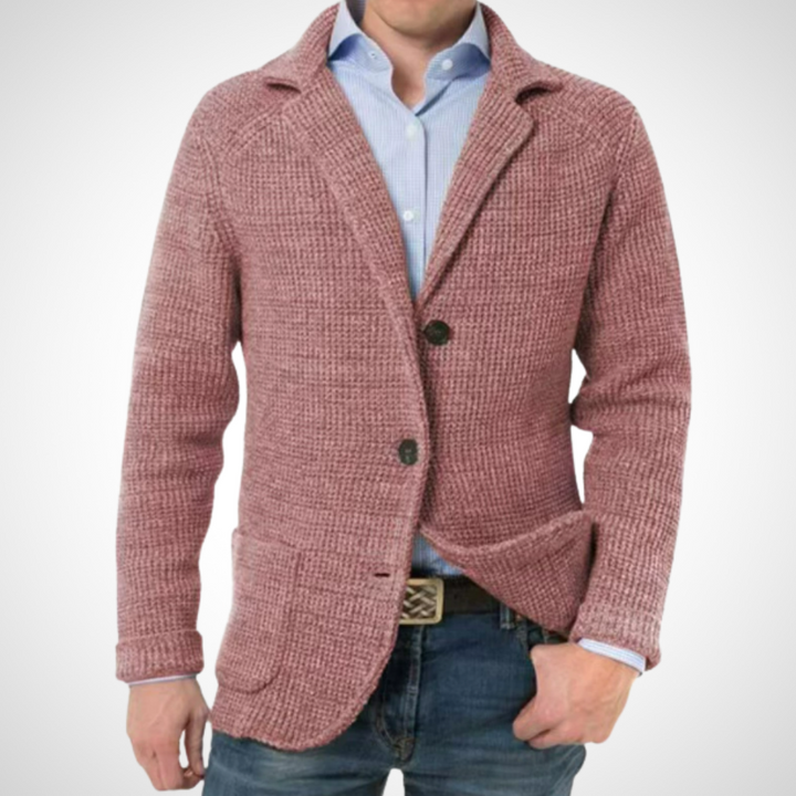 Herrenstrickjacke mit Stehkragen Knöpfen und aufgesetzten Taschen