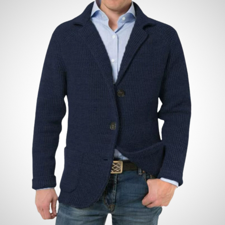 Herrenstrickjacke mit Stehkragen Knöpfen und aufgesetzten Taschen