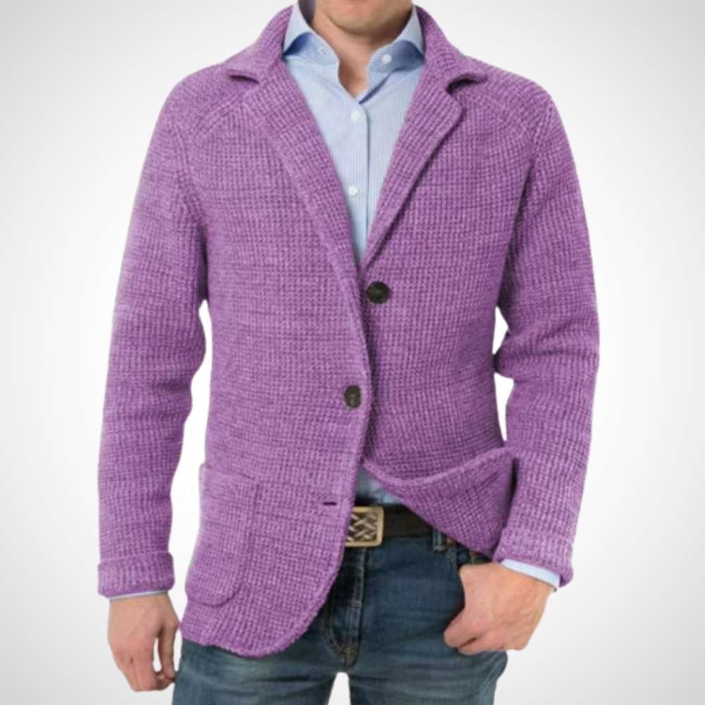 Herrenstrickjacke mit Stehkragen Knöpfen und aufgesetzten Taschen