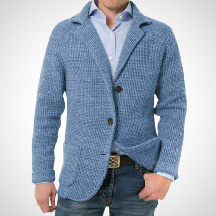 Herrenstrickjacke mit Stehkragen Knöpfen und aufgesetzten Taschen