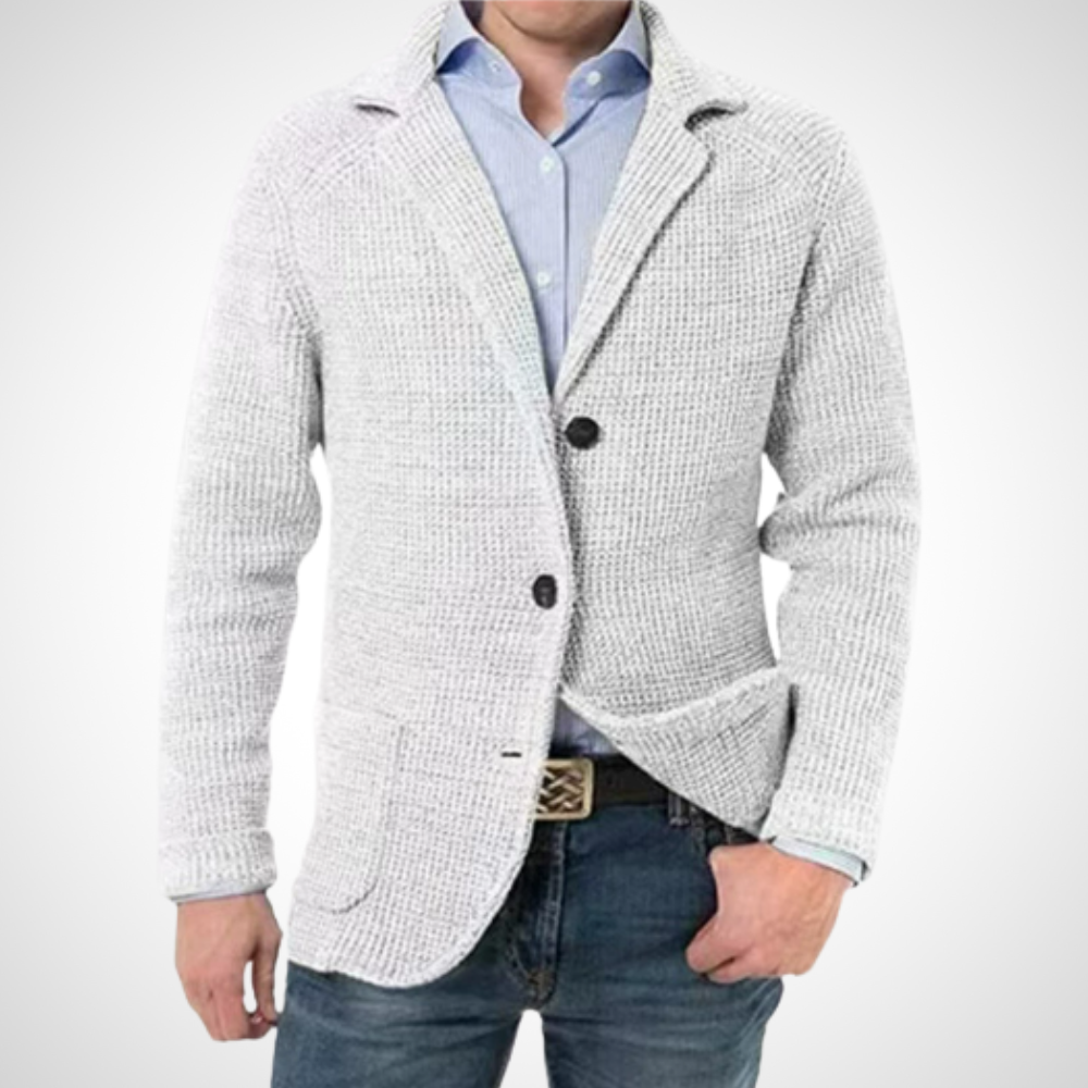 Herrenstrickjacke mit Stehkragen Knöpfen und aufgesetzten Taschen