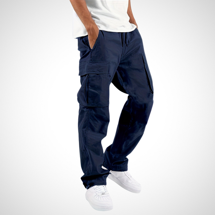 Hose für Herren in Blau mit verstellbarem Bund, geräumigen Klappentaschen und lockerem Schnitt