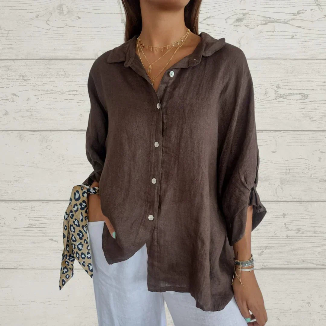 Wilna zeitlose elegante Knopf-Down-Bluse für Damen in Braun, mit einer klassischen Passform und bequemen Stoff