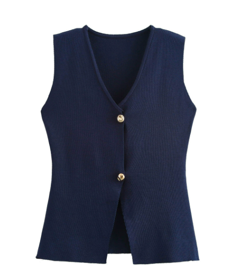 Lita Damen Ärmellose V-Neck Weste mit Goldknöpfen