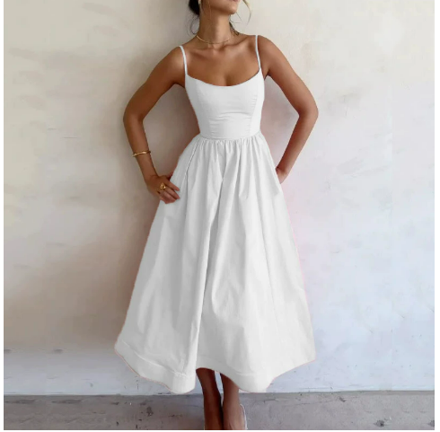 Floriane Hochzeitsgäste Satin Spaghetti-Trägerkleid für Damen