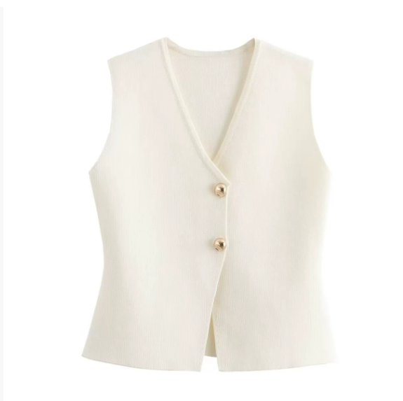 Lita Damen Ärmellose V-Neck Weste mit Goldknöpfen