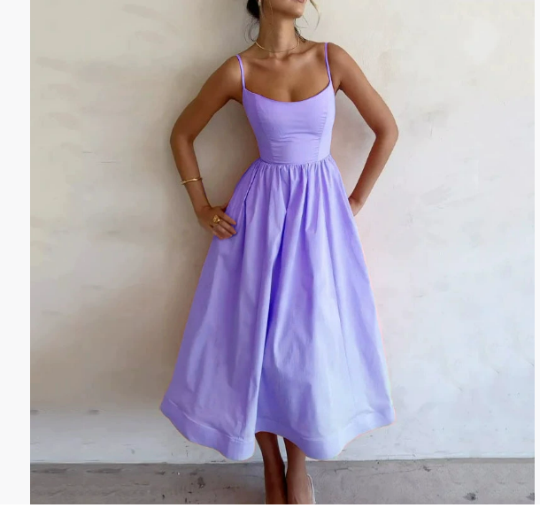 Floriane Hochzeitsgäste Satin Spaghetti-Trägerkleid für Damen
