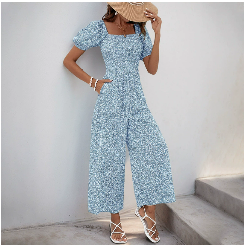 Bettina Damen-Jumpsuit mit Floralem Muster und Weitem Bein