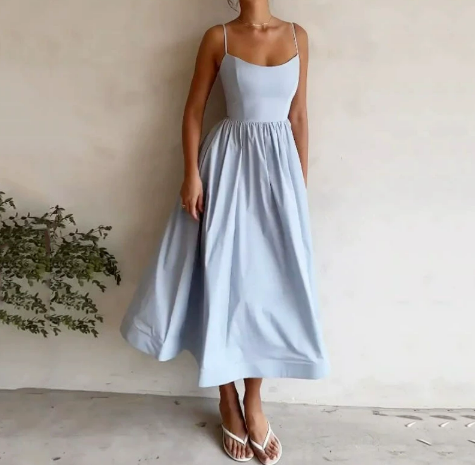 Floriane Hochzeitsgäste Satin Spaghetti-Trägerkleid für Damen