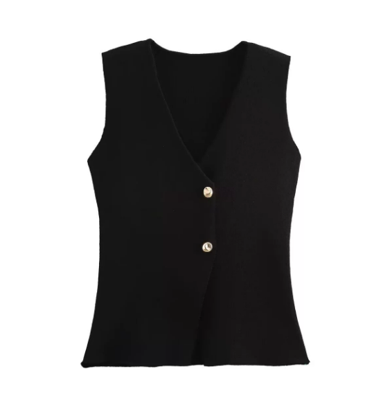 Lita Damen Ärmellose V-Neck Weste mit Goldknöpfen