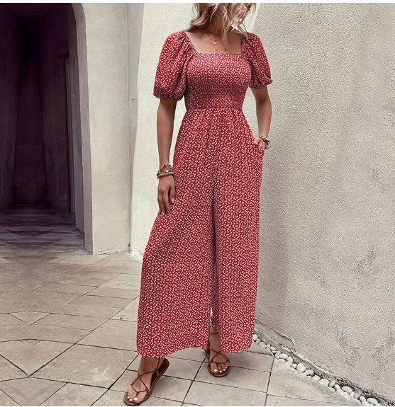 Bettina Damen-Jumpsuit mit Floralem Muster und Weitem Bein