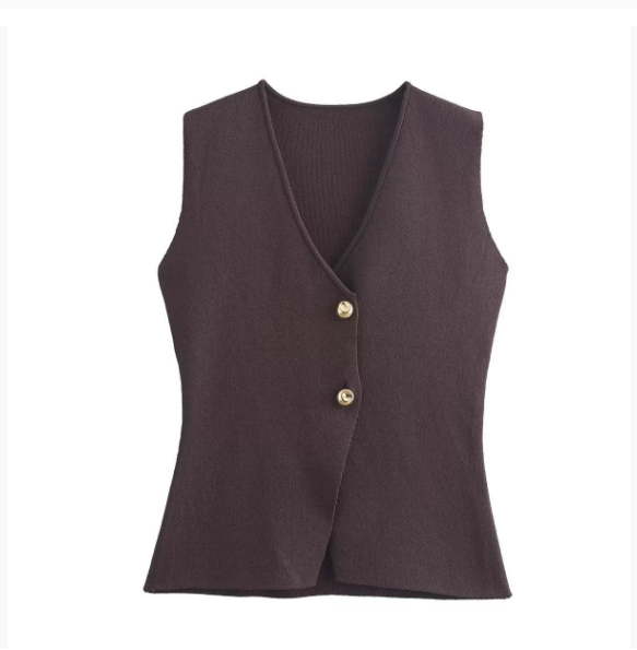 Lita Damen Ärmellose V-Neck Weste mit Goldknöpfen