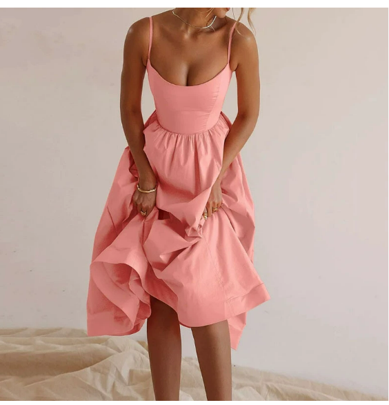Floriane Hochzeitsgäste Satin Spaghetti-Trägerkleid für Damen