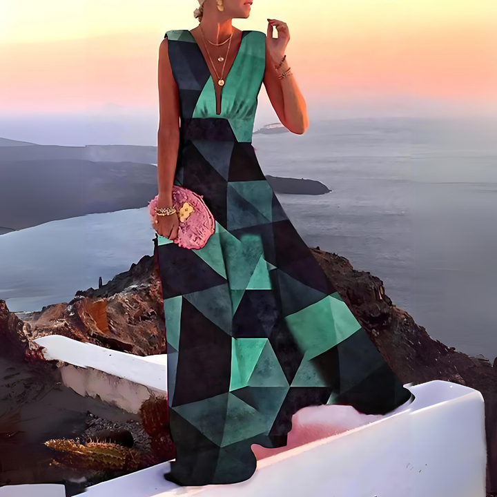 Albertina Damen Maxikleid mit V-Ausschnitt & Printdesign