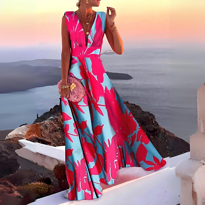 Albertina Damen Maxikleid mit V-Ausschnitt & Printdesign