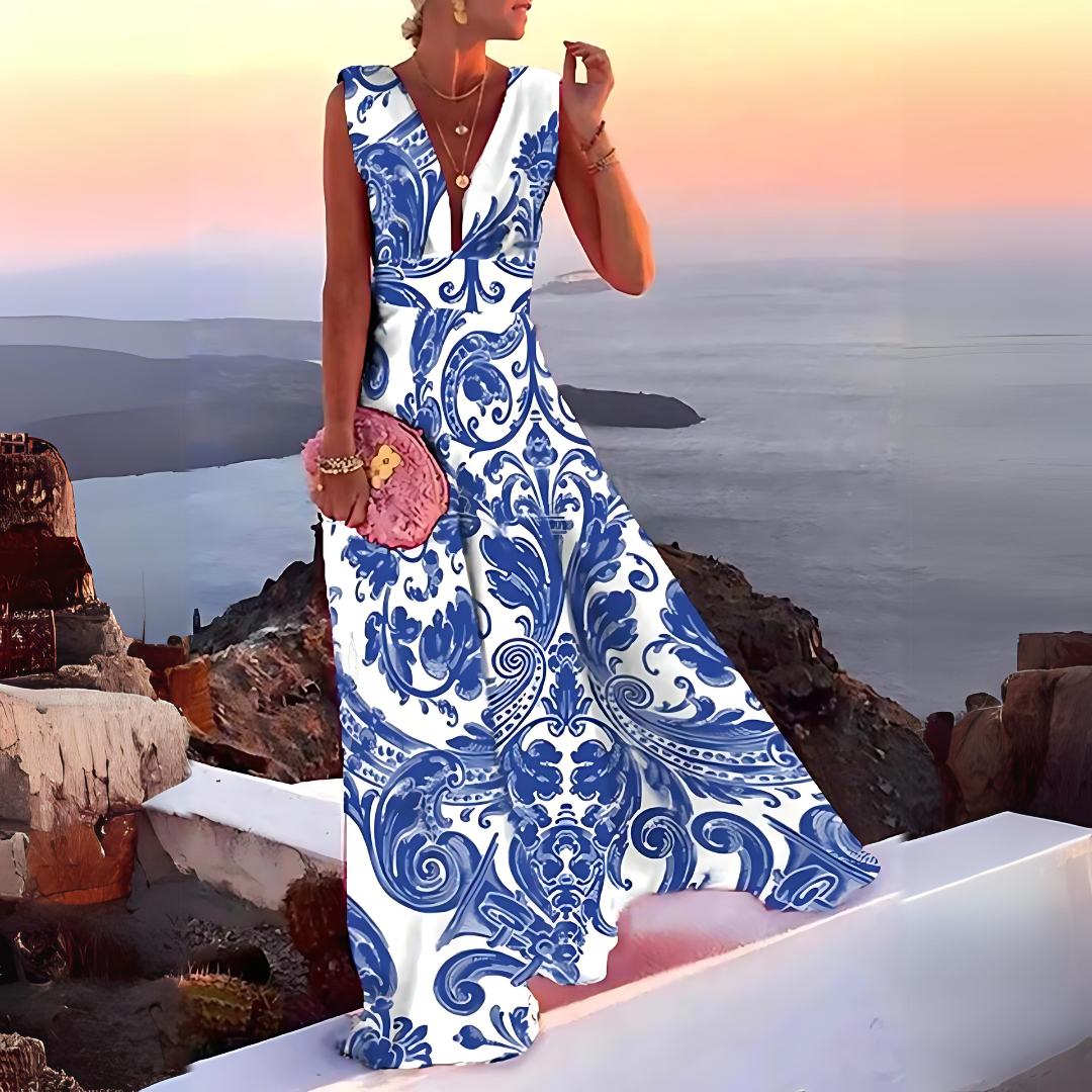 Albertina Damen Maxikleid mit V-Ausschnitt & Printdesign