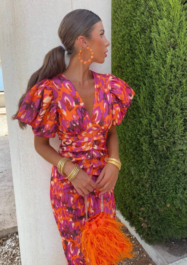 Alba Damen Maxikleid mit Puffärmeln