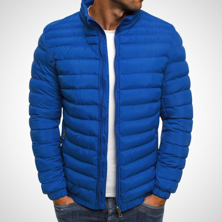 Jacke für Herren in Blau mit Steppdesign, praktischem Reißverschluss und hoher Stehkragen