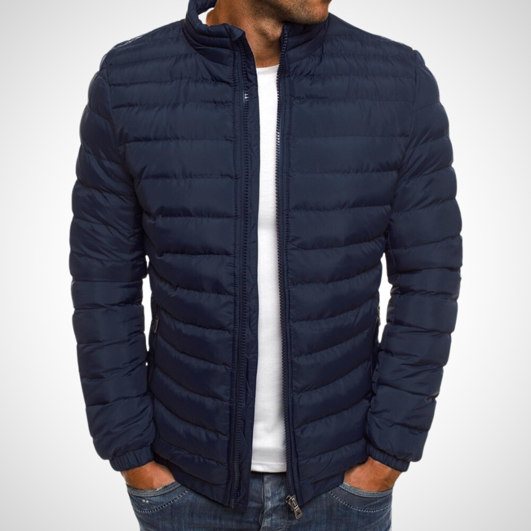 Jacke für Herren in Marineblau mit Steppdesign, praktischem Reißverschluss und hoher Stehkragen