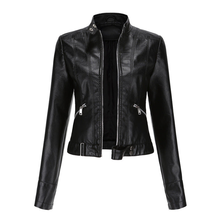 Jacke für Damen in Schwarz mit Druckknopfkragen, Reißverschluss vorne und Seitentaschen mit Zipper