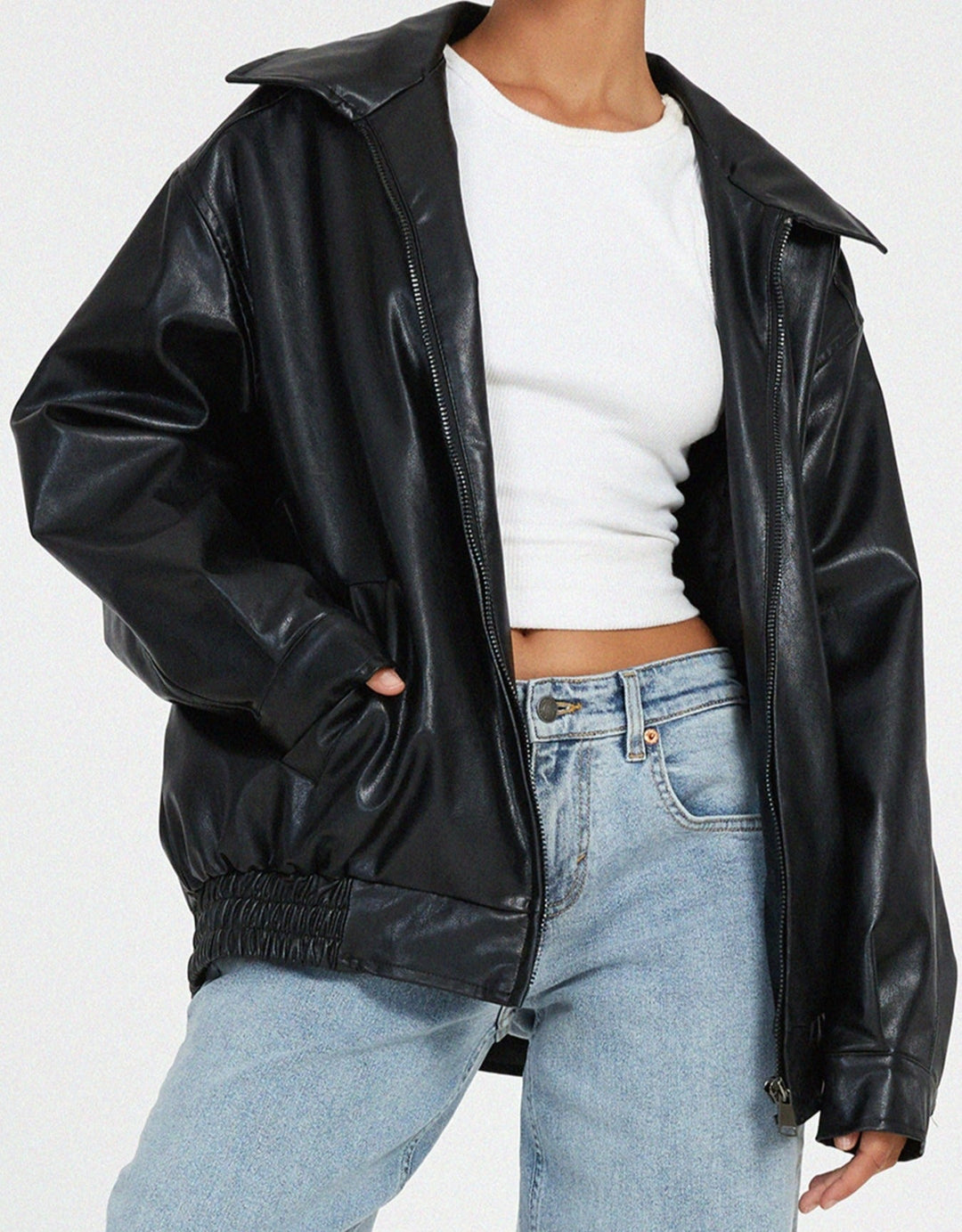 Oversized Langarmjacke mit elastischem Saum für Damen