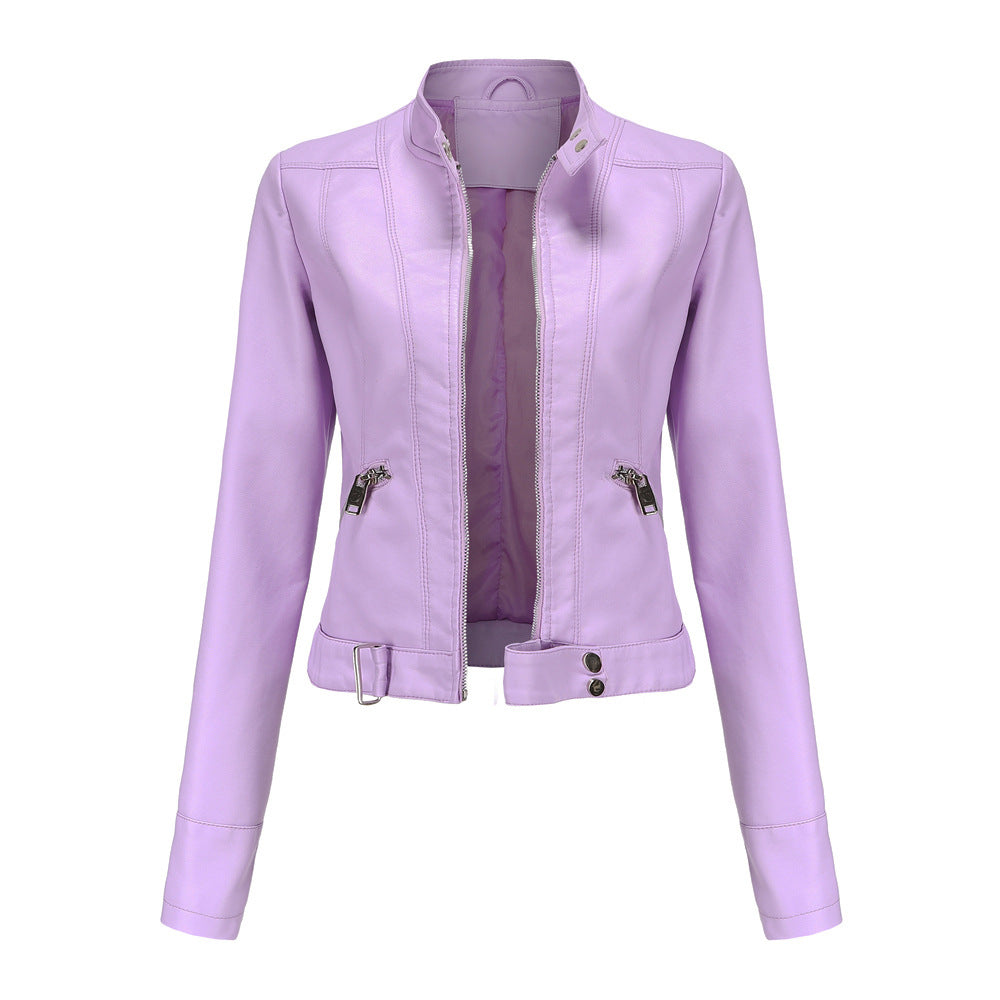 Jacke für Damen in Violett mit Druckknopfkragen, Reißverschluss vorne und Seitentaschen mit Zipper